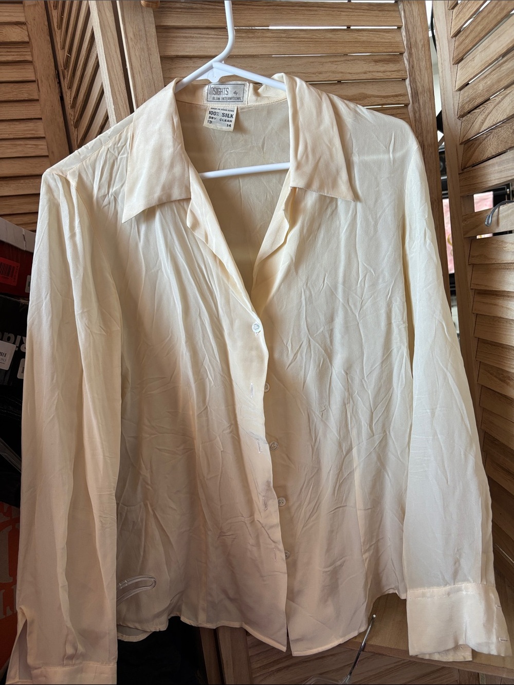 Vintage Pale Yellow Silk Button-Down Shirt 13/14